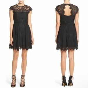 BB Dakota Women's Black Lace Overlay Dress,  Open Back, Fitted Waist, Size 4